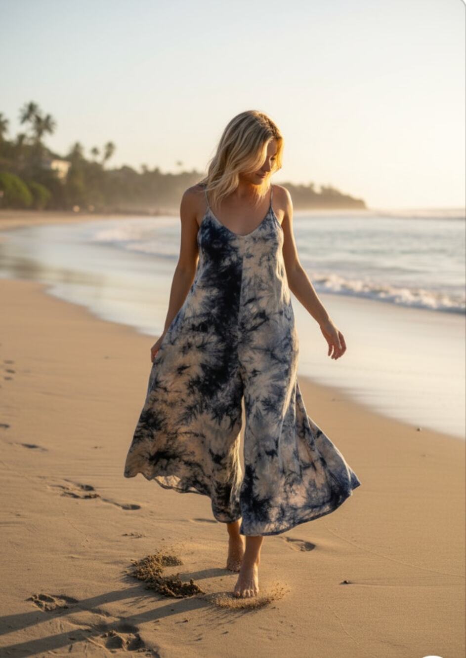 LOVESTITCH Women's Jumpsuit SMALL Blue Surfer Tie Dye Boho Drop Crotch Harem